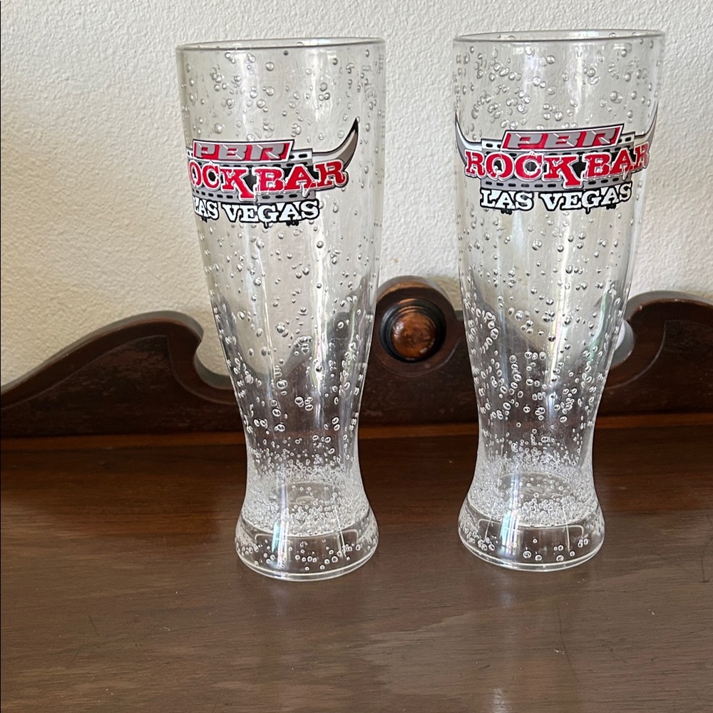 PBR Rock Bar Las Vegas Bubble Plastic Pilsners - Clear (Set of 2)
